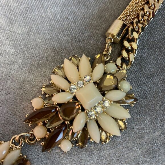 BANANA republic bronze brown cream gem jewelled Embellished statement necklace - Picture 9 of 11